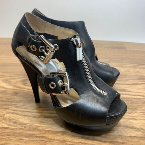 Michael Kors Downtown Black Leather Platform Heels Club Heels Womens Size 6M - Picture 1 of 11